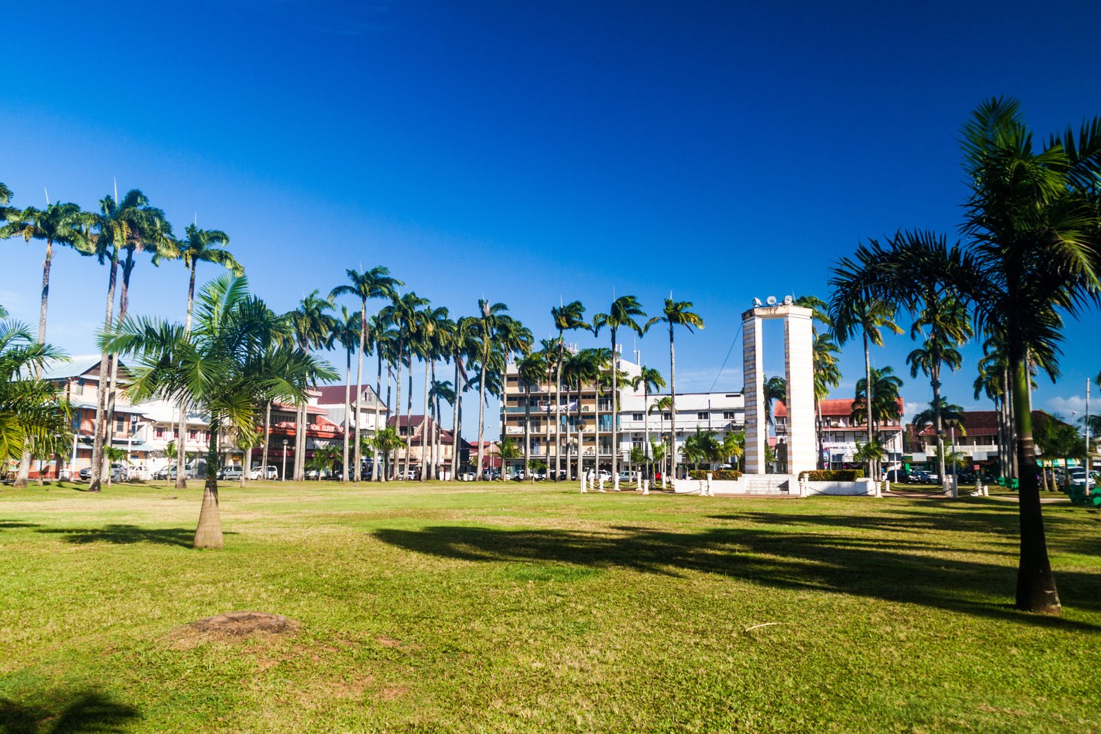 CAYENNE, FRENCH GUIANA - AUGUST 3, 2015: Place des Palmistes square in Cayenne, capital of French Guiana.