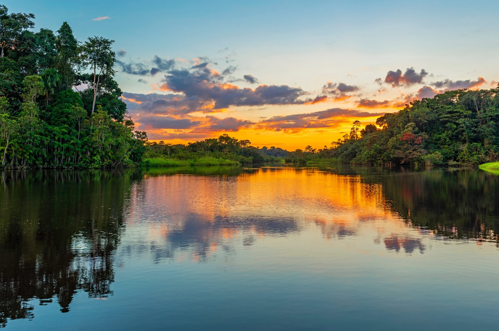 Reflection,Of,A,Sunset,By,A,Lagoon,Inside,The,Amazon